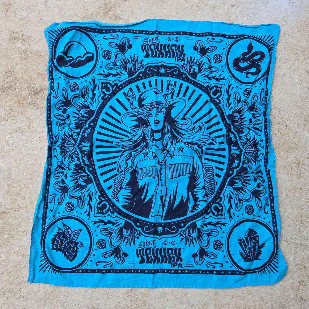 Shiner Texhex IPA Beer Bandana Merch Psychedelic Western Cowboy‎ OS Scarf Blue